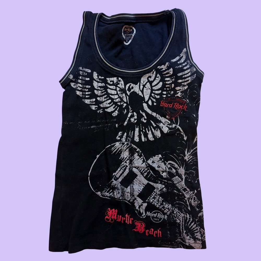 Y2K Hard Rock Cafe Baby Tee Graphic Tank Top Eagle Guitar Punk #17